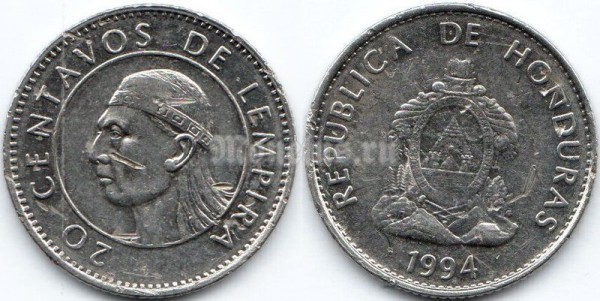 монета Гондурас 20 центаво 1994 год