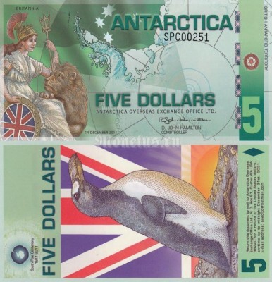 бона Антарктика 5 долларов 2011 год, пластик