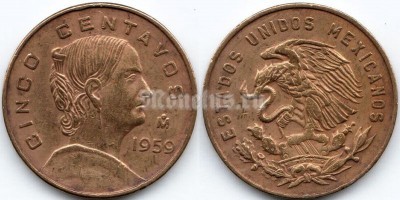 монета Мексика 5 сентаво 1959 год