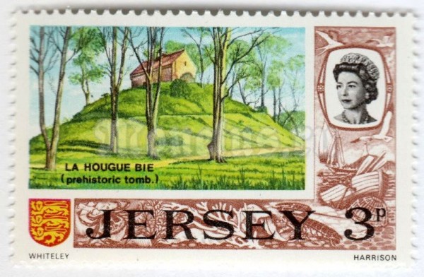 марка Джерси 3 пенни "La Hougue Bie" 1971 год