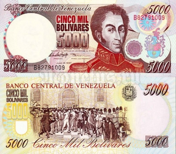 банкнота Венесуэла 5000 боливаров 1997 год