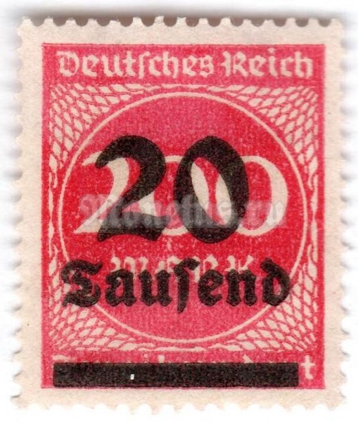 марка Немецкий Рейх 20000 рейхсмарок "Surch with new value in Tausend or Millionen (marks)" 1923 год