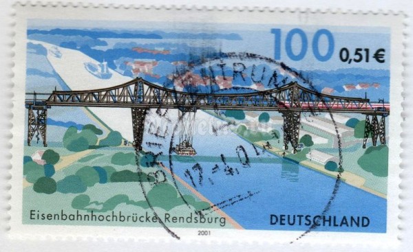 марка ФРГ 110 пфенниг "Railway bridge, Rendsburg" 2001 год Гашение