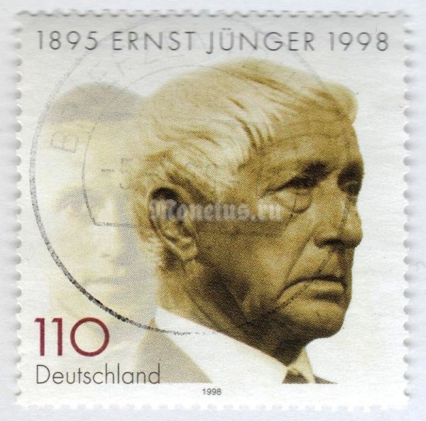 марка ФРГ 110 пфенниг "Jünger, Ernst" 1998 год Гашение