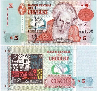 бона Уругвай 5 песо 1998 год