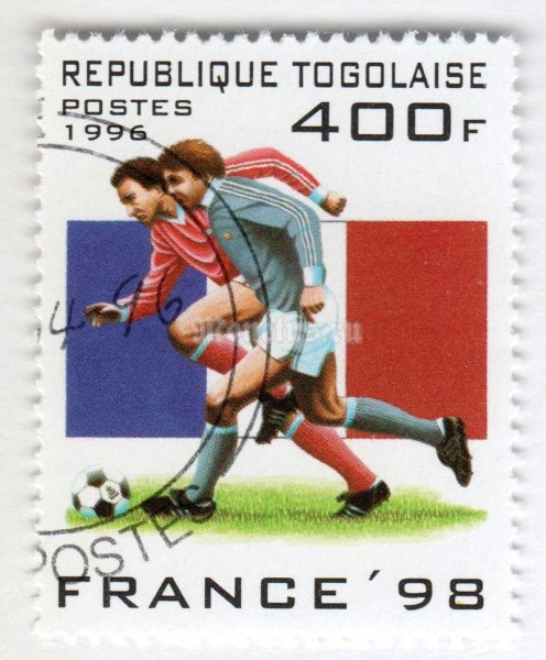 марка Тоголезия 400 франков "France flag, action scene" 1996 год Гашение