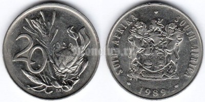монета ЮАР 20 центов 1989 год
