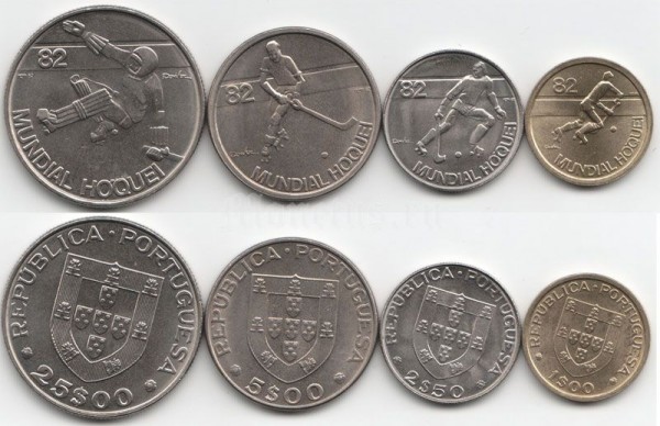 Португалия набор из 4-х монет 1982 год чемпионат по хоккею