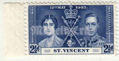 марка Острова Сент-Винсент и Гренады 2 1/2 пенни "Король Георг VI и королева Елизавета I" 1937 год