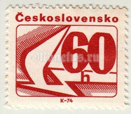 марка Чехословакия 60 геллер "Номер К-74" 1975 год