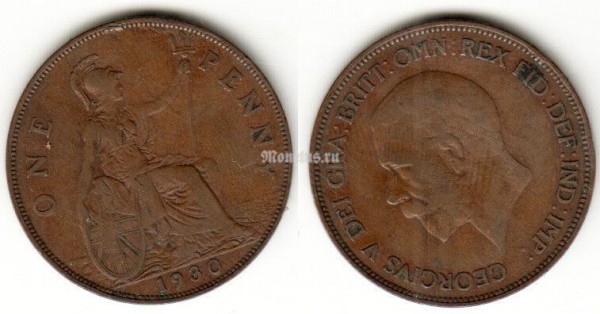 монета Великобритания 1 пенни 1930 год