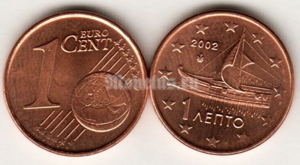 монета Греция 1 евро цент 2002 год
