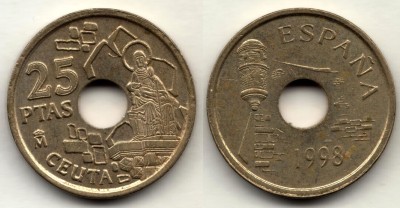 монета Испания 25 песет 1998 год Сеута