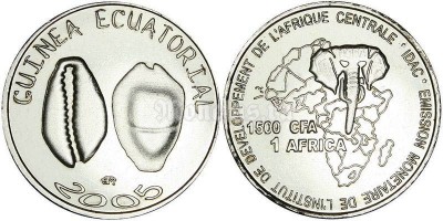Монета Экваториальная Гвинея 1 африка/1500 франков 2005 год