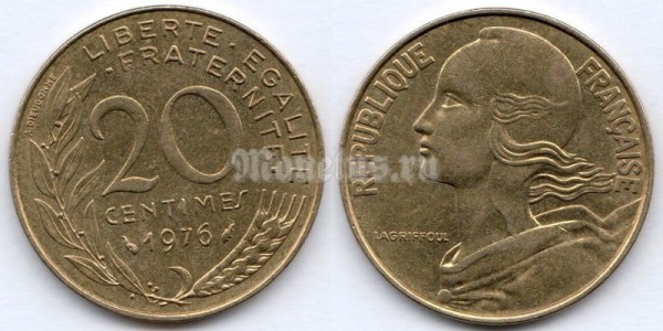 монета Франция 20 сантимов 1976 год