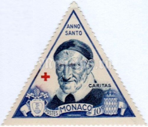 марка Монако 10 сентиме "Saint Vincenz of Paul" 1951 год