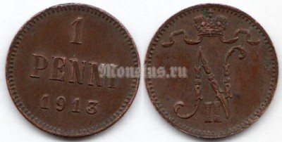 Монета Русская Финляндия 1 пенни 1913 год