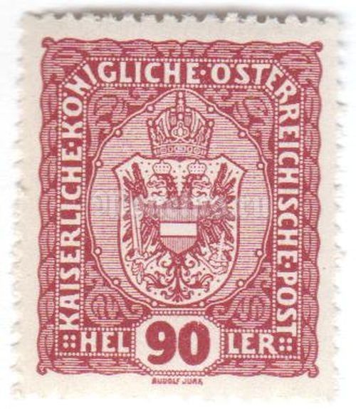 марка Австрия 90 геллер "Coat of arms" 1916 год