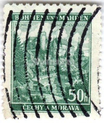 марка Богемия и Моравия 50 геллер "Neuhaus / Jindřichův Hradec" 1940 год Гашение