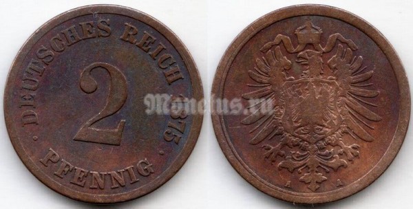 монета Германия 2 пфеннига 1875 год А