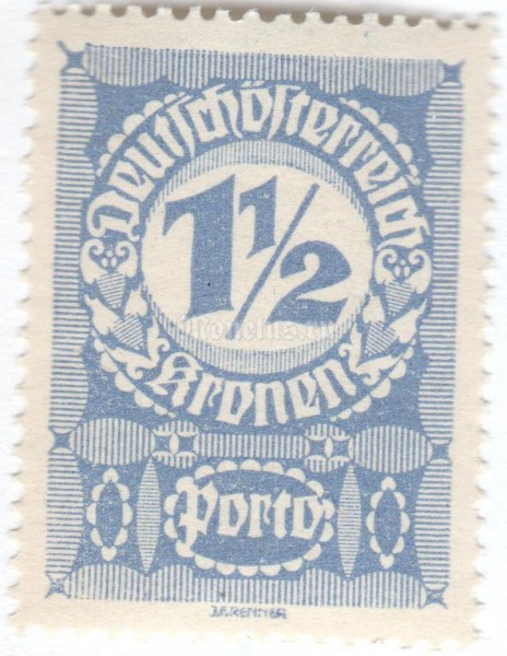 марка Австрия 1 1/2 кроны "Digit in circle" 1921 год