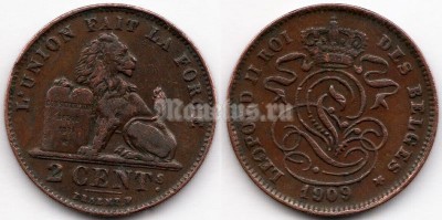 монета Бельгия 2 сантима 1909 год