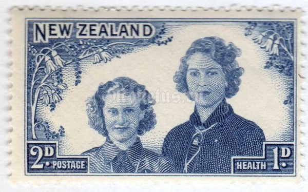марка Новая Зеландия 2+1 пенни "Royal Princesses 2 + 1" 1944 год
