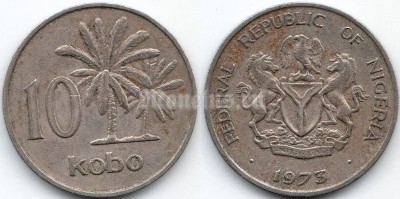 монета Нигерия 10 кобо 1973 года
