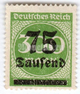 марка Немецкий Рейх 75000 рейхсмарок "Surch with new value in Tausend or Millionen (marks)" 1923 год