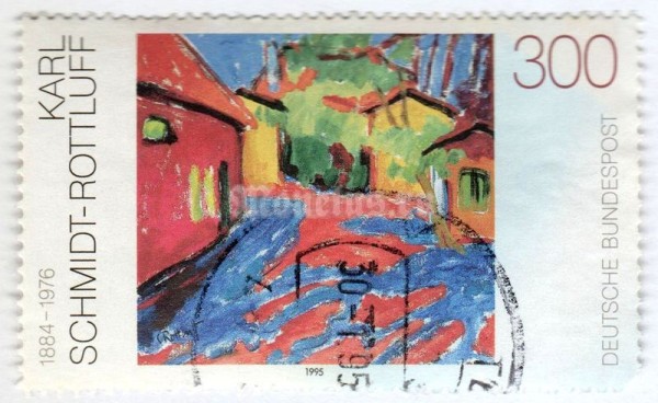 марка ФРГ 300 пфенниг ""Farm in Dangast", by Karl Schmidt-Rottluff" 1995 год Гашение