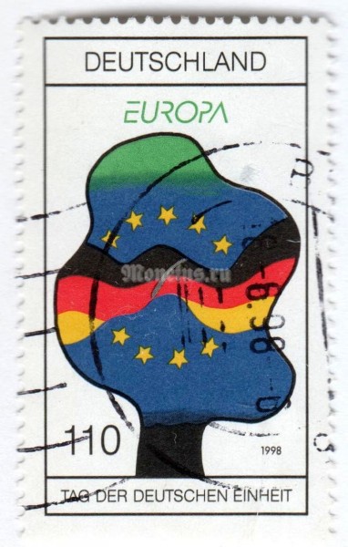 марка ФРГ 110 пфенниг "Day of German unification" 1998 год Гашение