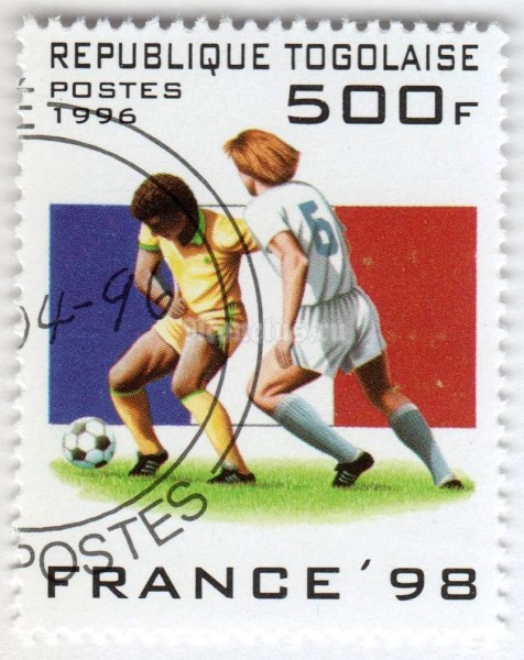 марка Тоголезия 500 франков "France flag, action scene" 1996 год Гашение