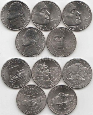 США набор из 5-ти монет 5 центов