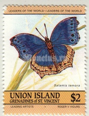 марка Острова Сент-Винсент и Гренады 2 доллара "Blue Salamis Butterfly (Salamis temora)" 1985 год