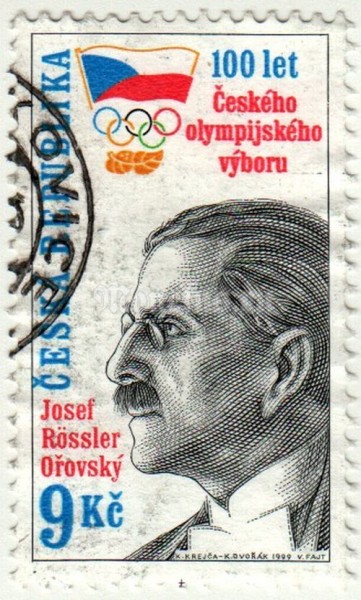 марка Чехия 9 крон "Йозеф Ресслер-Оровский (1869-1933) Чешский спортивный комитет" 1999 год
