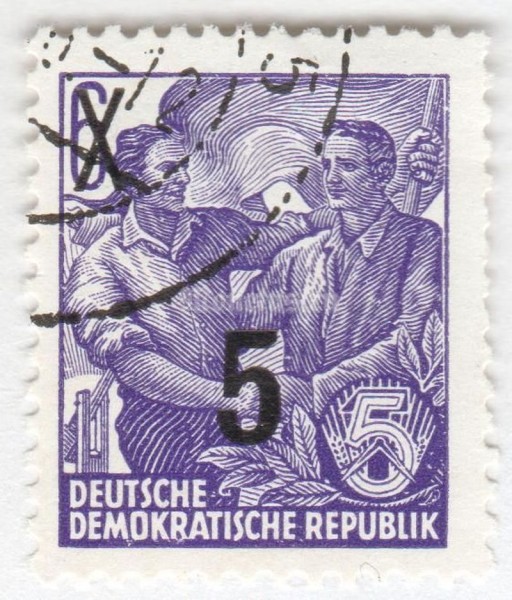 марка ГДР 5 пфенниг "Definitives overprinted" 1954 год Гашение