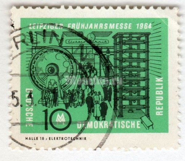 марка ГДР 10 пфенниг "Electrical Engineering" 1964 год Гашение