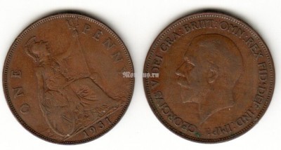 монета Великобритания 1 пенни 1931 год