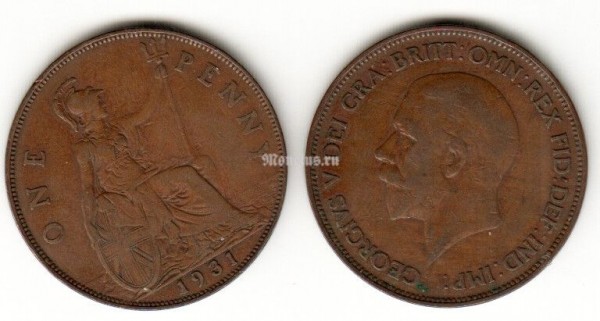 монета Великобритания 1 пенни 1931 год