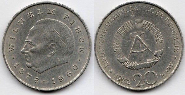 монета ГДР 20 марок 1972 год Уильям Пик