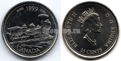 Монета Канада 25 центов 1999 год Серия Миллениум - Июнь 1999, От побережья до побережья