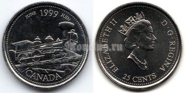 Монета Канада 25 центов 1999 год Серия Миллениум - Июнь 1999, От побережья до побережья