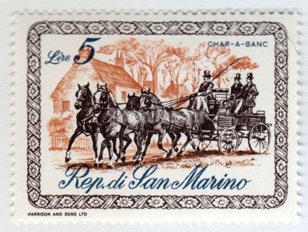 марка Сан-Марино 5 лир "Kremser / Char-a-banc" 1969 год