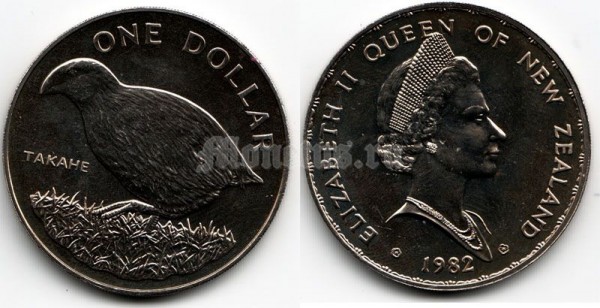 Новая Зеландия 1 доллар 1982 год TAKAHE BIRD