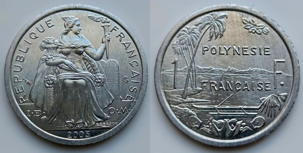 монета Французская Полинезия 1 франк 2003 год