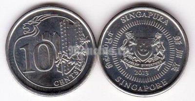 монета Сингапур 10 центов 2013 год