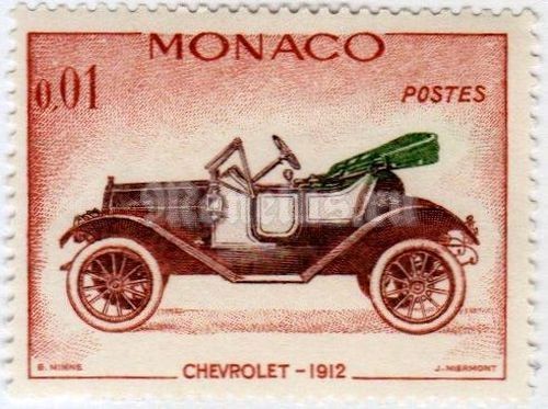 марка Монако 0,01 франка "Chevrolet 1912" 1961 год