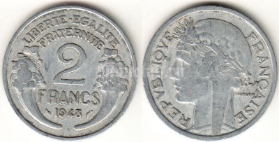 монета Франция 2 франка 1948 год