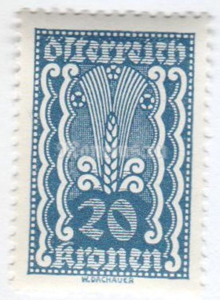марка Австрия 20 крон "Symbolism: ear of corn" 1922 год