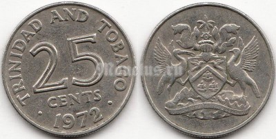 монета Тринидад и Тобаго 25 центов 1972 год